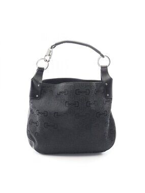 Gucci Shoulder Bag GG Pattern Black Canvas Leather